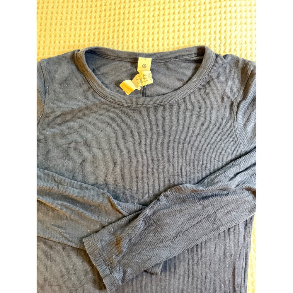 Lululemon Long Sleeve Top Women 6 Navy Blue Ribbed Crewneck Modal Blend Shirt